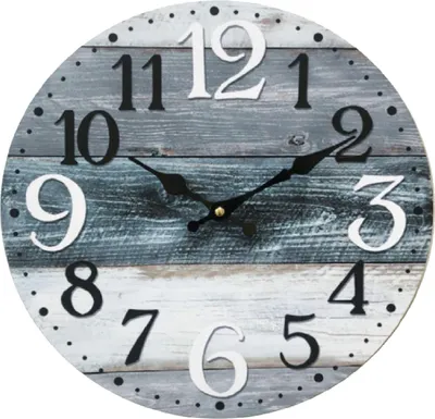 Image de Rebecca Mobili Horloge murale, forme ronde en bois, blanc, gris et bleu ø 33,8 cm