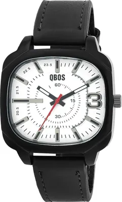 Produktbild von QBOS Herrenuhr, Kunstleder Armband, Metall, schwarzes Gehäuse