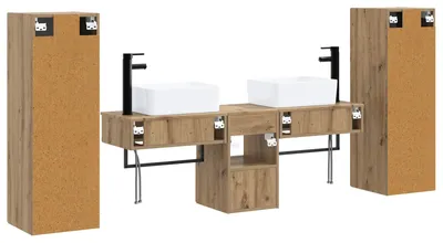 Image de Ensemble de meubles de salle de bain, 5 pièces, en chêne artisanal, dimensions : 33 x 34,5 x 100 cm