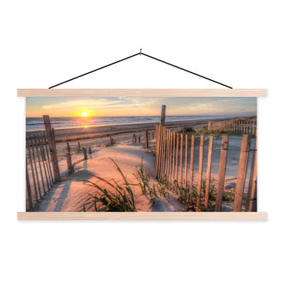 Produktbild von MuchoWow® Textilposter Strand - Meer - Düne - Sonnenuntergang - Landschaft 60x30 cm mit holzfarbenen Rahmen - Dekoration