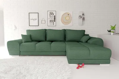 Produktbild von 99rooms Antalya Ecksofa Cordstoff POSO Khaki Rechts mit Schlaffunktion