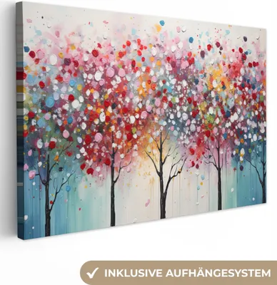 Produktbild von MuchoWow® - Leinwandbilder - Kunst - Bäume - Natur - Acryl, Wandbild, Wanddeko Bilder Wohnzimmer, 90x60 cm