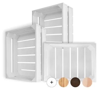 Productafbeelding van Creative Deco 3 x Natuurlijke Houten Kist Witte, 40 x 30 x 15 cm