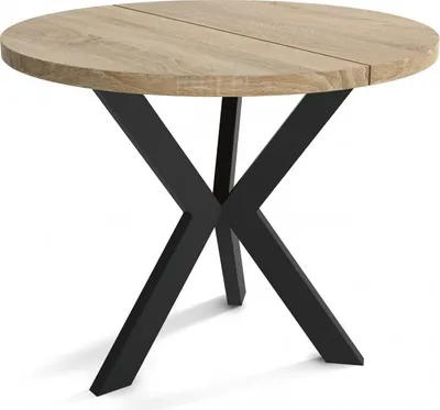 Produktbild von Runder Esszimmertisch IDA, ausziehbarer Tisch Durchmesser: 100 cm bis 140 cm, Wohnzimmertisch Farbe: Hellbraun, mit Holzbeinen in Farbe Schwarz