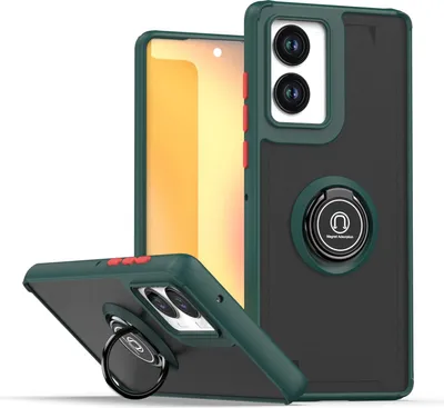Image de Etui pour Motorola Edge 50 Fusion étui TPU translucide mat avec porte-anneau et support vert foncé