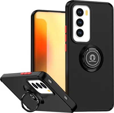 Immagine prodotto di Custodia per Oppo Reno12 opaca traslucida in TPU con supporto ad anello e supporto Nero Rosso