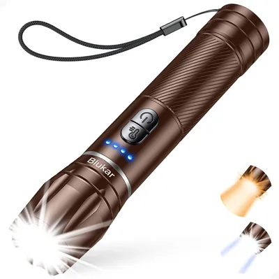 Produktbild von Blukar LED Taschenlampe aufladbar superhell & zoombar, 2 Farbtemperaturen, 10 Modi, IPX6 wasserdicht, lange Akkulaufzeit für Camping Outdoor Notfälle