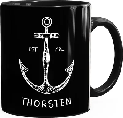 Produktbild von personalisierte Kaffee-Tasse Namenstasse mit Namen Anker persönliche Geschenke für Männer SpecialMe® schwarz Keramik-Tasse