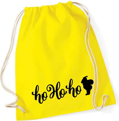 Produktbild von Huuraa Turnbeutel Ho Ho Ho Weihnachtsmann 12 Liter Yellow Baumwolle Rucksack Geschenkidee