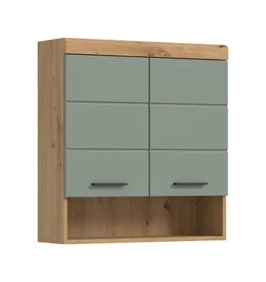 Immagine prodotto di Mobiletto da parete con superficie resistente ai graffi, ante in MDF facili da pulire, larghezza 74 cm, finitura "Salvia/Rovere Artisan", marca Scott