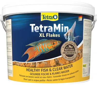 Imagen del producto de TetraMin, alimento en escamas grandes, envase de 10 litros, con ingredientes bioactivos
