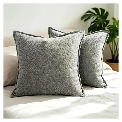 Produktbild von Chenille Kissenbezug 50x50 Grau im 2er Set für moderne Dekoration