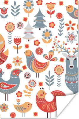 Produktbild von MuchoWow® Poster Muster - Tiere - Blumen 120x180 cm - Kunstposter