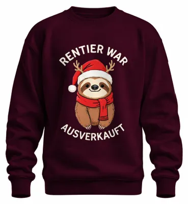 Obrázok produktu pre Sob bol vypredaný Sloth Christmas funny gift uni mikina pulóver, Burgundy, M