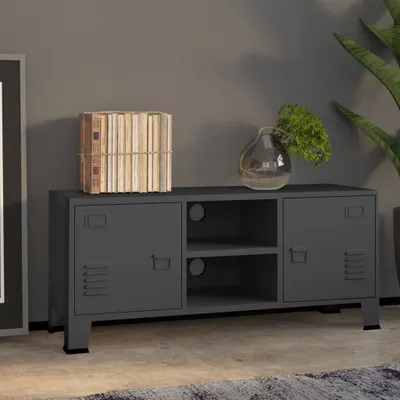 Image de Meuble TV The Living Store style industriel anthracite 105x35x42 cm métal