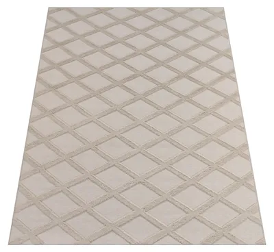 Produktbild von Teppich Wohnzimmer Schlafzimmer Kurzflor Boho Skandi Raute 3D Grau Anthrazit Grösse 120x160 cm