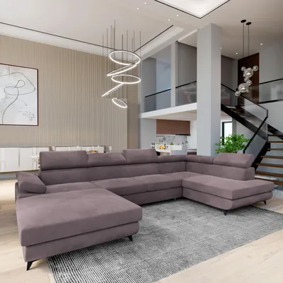 Produktbild von Masseno Ecksofa RUBANO R-S mit Schlaffunktion U-Form, Sofa mit Bettkasten, Wohnzimmersofa, Couch, Soffa, Bettsofa, Couchgarnitur- Lila, MONOLITH 62