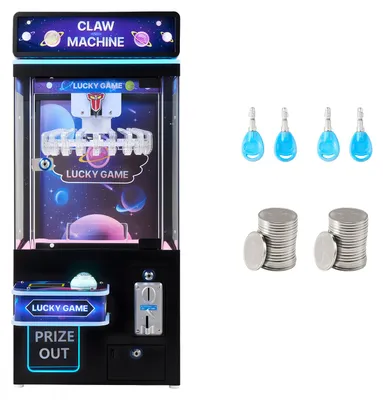 Produktbild von Greifautomat, mittelgroßer Arcade-Spielautomat mit Licht und Ton, einstellbarem Schwierigkeitsgrad, präziser Süßigkeitengreifer-Preisspender, für kommerzielles Heimkino, Schwarz-Lila