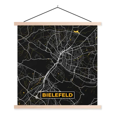 Produktbild von MuchoWow® Textilposter Bielefeld - Karte - Stadtplan - Gold - Deutschland 40x40 cm mit holzfarbenen Rahmen - Posterleiste