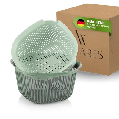 Produktbild von Viwares Eckige Schüssel mit Siebeinsatz, 4 L, BPA-freie Küchenschüssel, Abtropfgestell mit Schüssel, Küche Sieb, stapelbar, Siebschale für Waschen, Abtropfen, Servieren, Salate und Gemüse