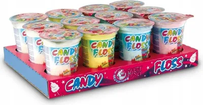 Produktbild von Prima® Zuckerwatte im Becher 12 Stück im Paket in jedem Becher ist ein Tattoo Bild Candy floss - Wata cukrowa w kubku
