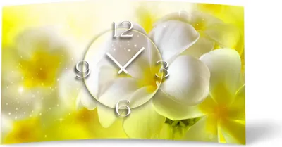 Produktbild von Blumen weiß gelb Designer Wanduhr modernes Wanduhren Design leise kein ticken dixtime 3D-0153