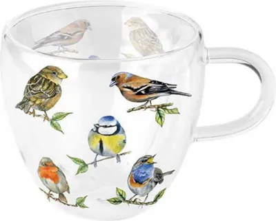 Produktbild von Glas doppelwandig Bird Species white - Vögel aus der Heimat 0,25L, Höhe 9,5cm