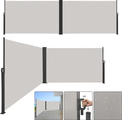 Produktbild von LZQ 200x600cm Wysuwana markiza boczna Markiza poliestrowa Nieprzezroczysta osłona przeciwsłoneczna Osłona przeciwwiatrowa do ogrodu i na taras, szara