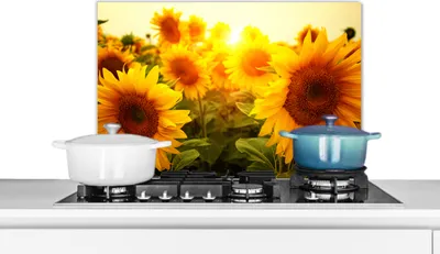 Produktbild von KitchenYeah®  Spritzschutz Küche - Küchenrückwand - Wandschutz für Herd und Spüle - Sonnenblume - Gelb - Blumen - Sonne 60x40 - Alu-Dibond (Alternative zum Spritzschutz aus Glas) - Hitzebeständig - He