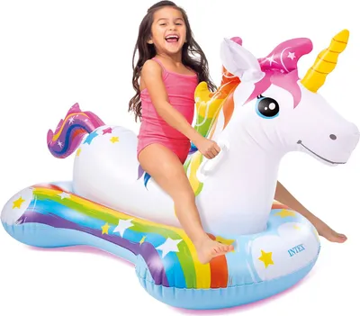 Produktbild von INTEX Aufblasbares Schwimmtier Einhorn, Mehrfarbig, 163 x 86 cm, Vinyl, Haltegriffe, Reparaturflicken, breite Basis, 2 Luftkammern, Sicherheitsventil, Kinder ab 3 Jahren, max. 40 kg