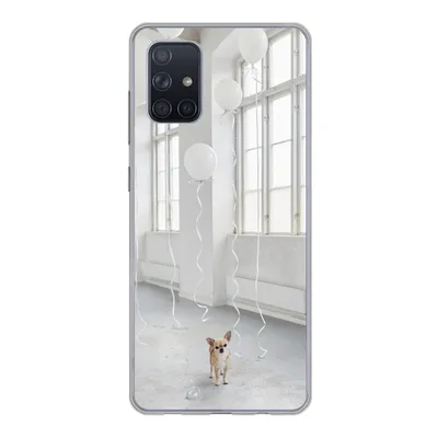 Produktbild von MuchoWow® Handyhülle Schutzhülle Hülle für Samsung Galaxy A51 5G Hund - Weiß - Luftballon Silikon Softcase Handy Hülle - Abbildung