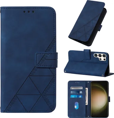Produktbild von Galaxy S25 Ultra Hülle, Schlank Prägung Leder Kartenfächer Schutzhülle mit Ständer für Samsung Galaxy S25 Ultra Blau