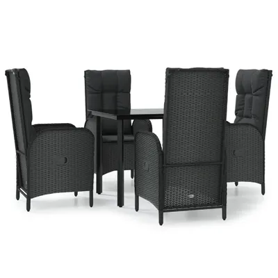 Image de vidaXL Ensemble de jardin 5 pièces avec coussins Noir Poly Rattan