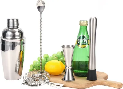 Image de INF Ensemble shaker à cocktail en verre, acier 201, 5 pièces pour bar maison