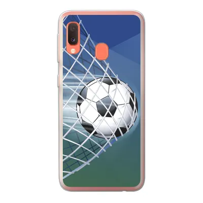 Produktbild von MuchoWow® Handyhülle Schutzhülle Hülle für Samsung Galaxy A20e Eine Illustration eines Fußballs im Netz - Jungen - Mädchen - Kinder Silikon Softcase Handy Hülle - Abdeckung