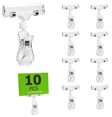 Produktbild von 10 Stück Maxiklammer mit Schildhalter / Preisauszeichnung 105mm, transparent Hinweisschildhalter / Cliphalter