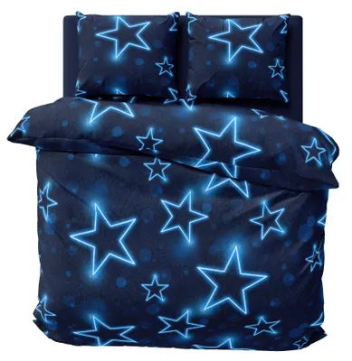 Produktbild von Winter Bettwäsche 200x200 cm Sterne dunkel blau leuchtoptik Flausch Warme Fleece