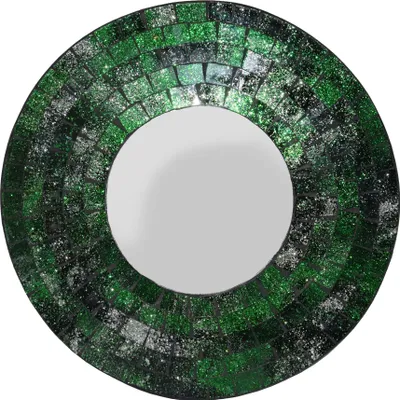 Produktbild von Farbenfroher Glitzer Retro Mosaikspiegel aus Indonesien – Ø 20 cm : Grün-Schwarz Farbe: Grün-Schwarz
