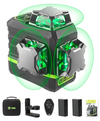 Produktbild von Laser-Wasserwaage, Kreuzlinienlaser – Grüner Kreuzlinienlaser, 360° x 3 – Wiederaufladbar – Mit Fernbedienung