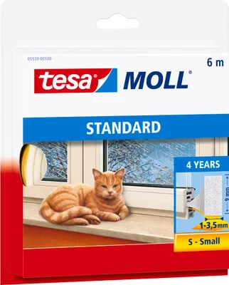 Produktbild von tesamoll Fensterdichtung selbstklebend (1 x 6 m) - I-Profil: 9mm x 3,5 mm - weiß