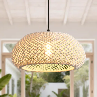 Image de Suspension Parrot Uncle en fil de coton, abat-jour en coton naturel, douille E27, diamètre 48 cm, pour un éclairage d'ambiance tamisé (ampoule non fournie)