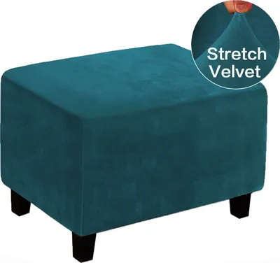 Obrázek produktu pro Stretch Ottoman Cover Stool Covers Footstool Protective Covers Velvet Slipcovers for Ottoman (L, zelená)