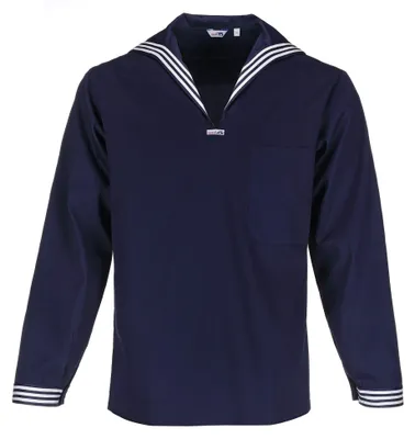 Produktbild von modAS Uni Matrosenhemd Klassisch - Maritimes Langarm-Hemd mit großem Kragen in Marine Größe Damen 58, Herren 64