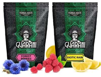 Produktbild von Guarani - Mate Tee Set Forest Berries, Exotic Rain 2x500g - Rauchig Viel Staub - Mit Beeren, Mango, Ananas - Stark Belebend - Yerba Paraguay
