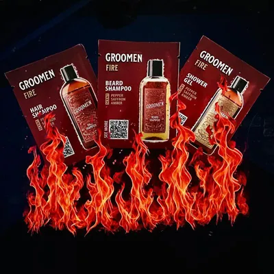 Produktbild von Groomen – Feuer – Gel, Shampoo für Bart und Haare – 3x5 ml