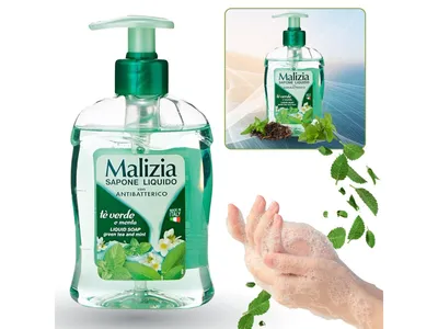 Obrázek produktu pro Malizia tekuté mýdlo s pumpičkou - Zelený čaj a máta 300 ml