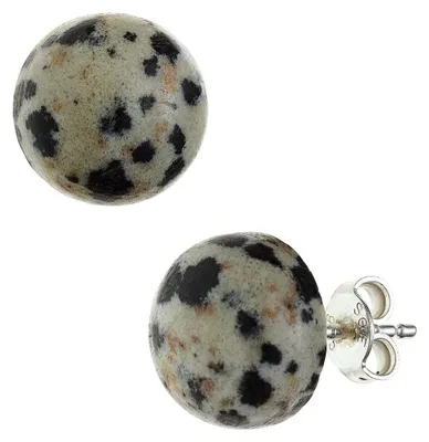 Produktbild von Ohrstecker dalmatiner Jaspis 925 Silber grau-schwarz rund Ohrschmuck Damen