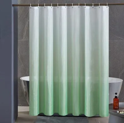 Obrázok produktu pre Záves do sprchy Unyqoos® 180 x 180 cm – polyester, vodeodolný a proti plesniam, umývateľný, vrátane 12 bielych krúžkov, vhodný do vane aj do sprchy, bielo-zelený