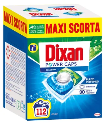Produktbild von Dixan Powercaps Waschmittel in Kapseln, vordosiert, 2 Packungen mit 56 Waschgängen (112 Waschladungen) - 1680 g