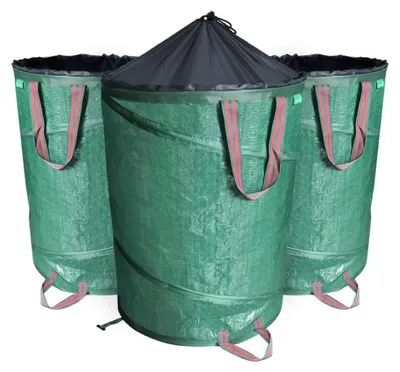 Produktbild von VOUNOT Pop Up Gartensack mit Griffen und Kordelzugverschluss 3er Set 170 L, Faltbarer Laubsack Selbstaufstellend Gartenabfallsack, Grün
